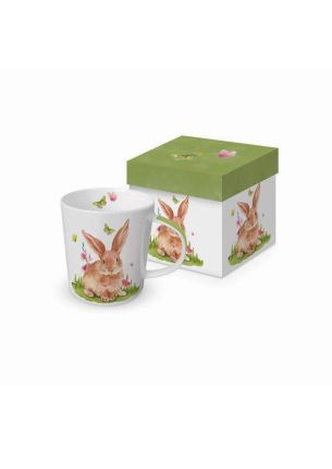 Wielkanocny kubek (350 ml) Zajączek z motylami w ozdobnym pudełku PPD