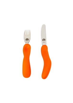 Sztućce dla dzieci Etap 3 nóż i widelec (pomarańczowe) Nana's Manners