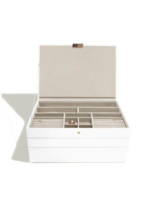 Pudełko na biżuterię z pokrywką potrójne (białe + złote) Supersize Stackers