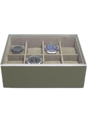 Pudełko na 8 zegarków z pokrywką (oliwkowe) Classic Stackers