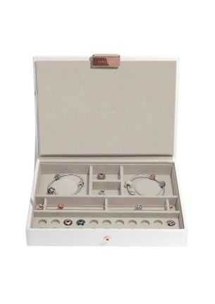 Pudełko z pokrywką na bransoletki charms (białe + różowe złoto) Classic Stackers