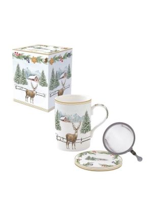 Kubek porcelanowy (350 ml) z zaprzaczem + pudełko Jeleń Easy Life