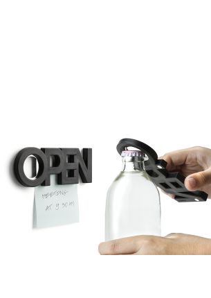 Otwieracz do butelek w kształcie napisu OPEN (czarny) Qualy