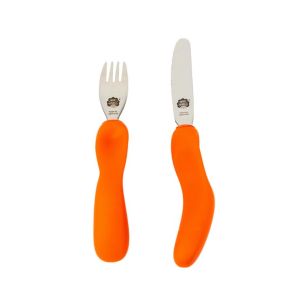 Sztućce dla dzieci Etap 3 nóż i widelec (pomarańczowe) Nana's Manners