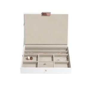 Pudełko na biżuterię z pokrywką pojedyncze (białe + różowe złoto) Classic Stackers