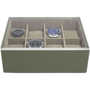 Pudełko na 8 zegarków z pokrywką (oliwkowe) Classic Stackers