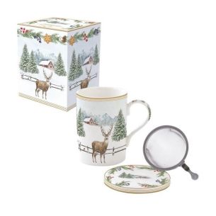 Kubek porcelanowy (350 ml) z zaprzaczem + pudełko Jeleń Easy Life